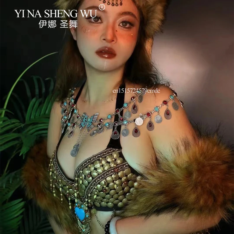 Monedas de aleación Vintage, cadenas largas con borlas para la cintura, accesorios para actuación de danza del vientre, cinturones de danza india, joyería Bohemia Vintage para el cuerpo