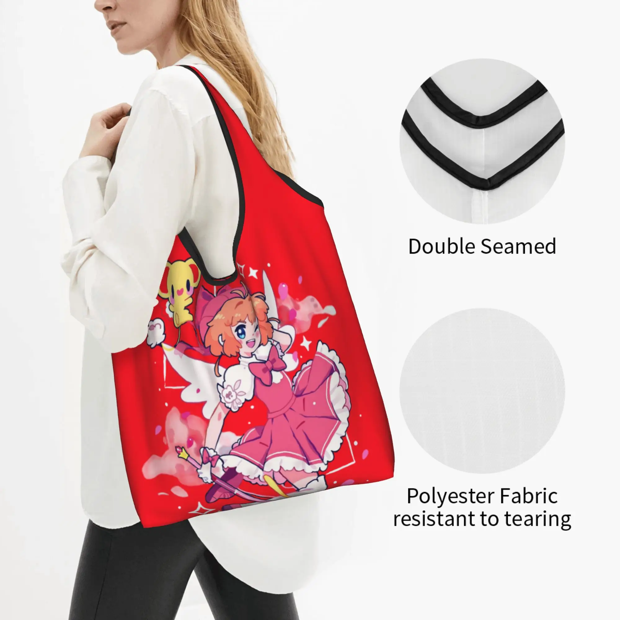 Fashion Cardcaptor SakuraCard Captor Cute Japane  Shopping Tote Bags Portable  Groceries Shopper Shoulder Bag