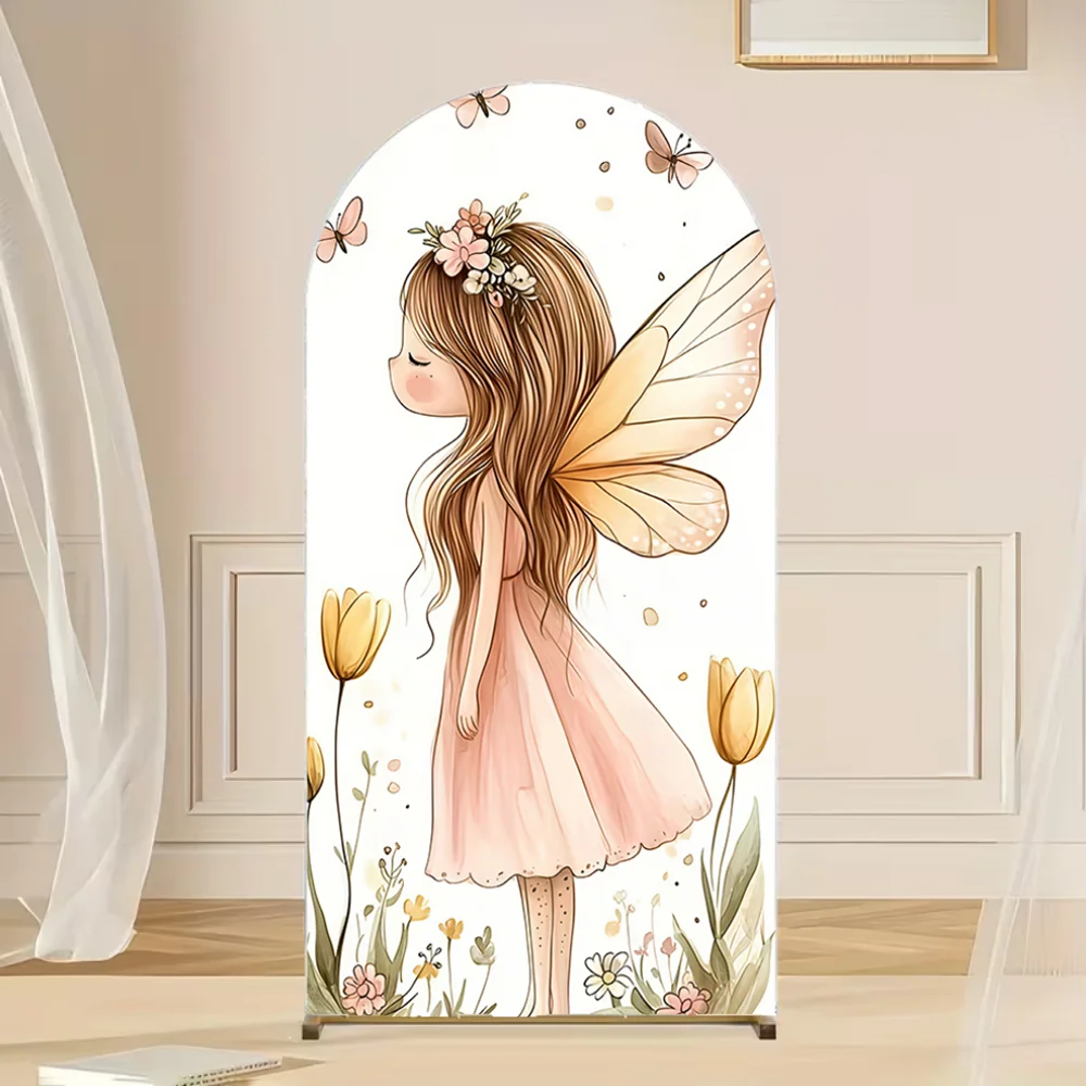 

Fairy Girl 1st Birthday Party Arch Backdrop Cover Spring Floral Butterfly Mushroom Wonderland Background Newborn Photo