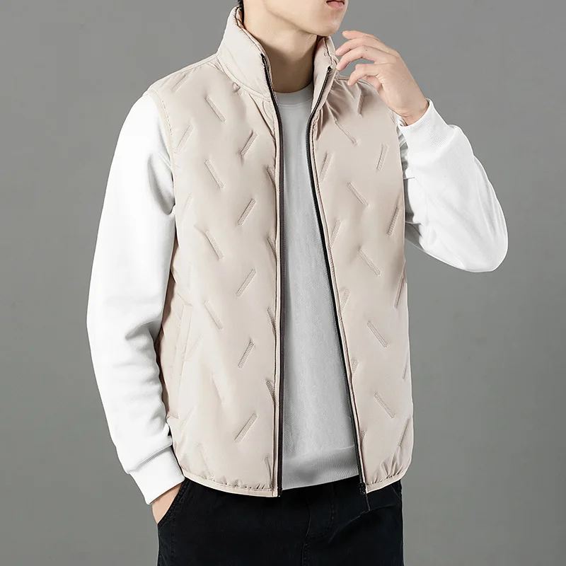 

New Fashion Autumn Winter Men's Solid Color Stand Collar Sleeveless Simple Basic Casual Trendy Vests Male Clothes Coats Tops