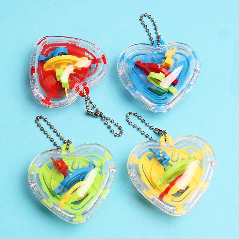 5Pcs Cute Transparent Heart-shaped 3D Three-dimensional Mazes Walking Bead Ball Toy Kids Training Concentration Walking Bead Toy