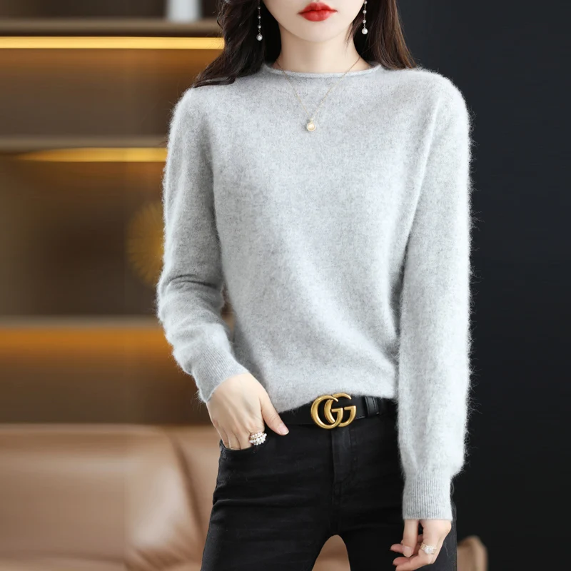 Autumn and Winter 2022 New Women\'s Sweater 100% Mink Cashmere Women\'s O-Neck Pullover Casual Knitting Korean Loose Fashion Top