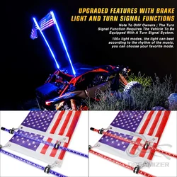 2PCS 3FT LED Whip Light Universal RGB LED Flagpole Lamp Colorful Antenna Driving Decorative Light For Car SUV ATV UTV RZR 12V