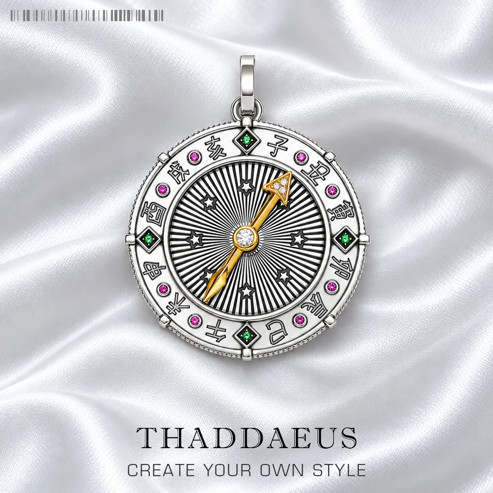 Compass Ethno Pendant Fine Jewelry Europe 925 Sterling Silver Vintage Lucky Amulet Gift For Woman Men