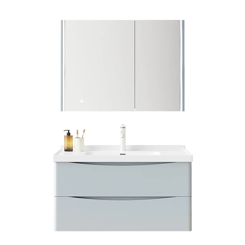 Solid Wood Steel Paint Bathroom Cabinet Combination Modern Minimalist Ceramic Whole Washbin Smart Bathroom Cabinet Washstand