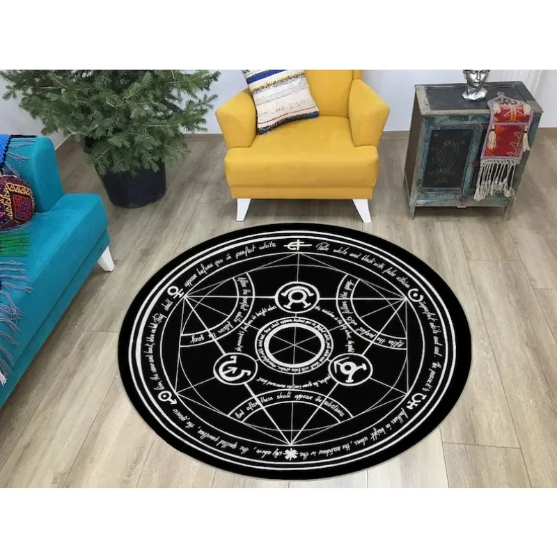 Full Metal Transmutation Round Rug Japanese Anime Manga Kids Room Circle Rug Anime  Area  FMA Transmutation Popular