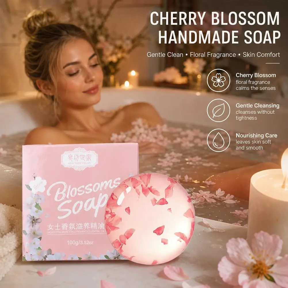 Natural Sakura Petal Amino Acid Soap Handmade Essential Oil Face Body Bath Wash Bar Moisturizing Brightening Cleansing Fragrance