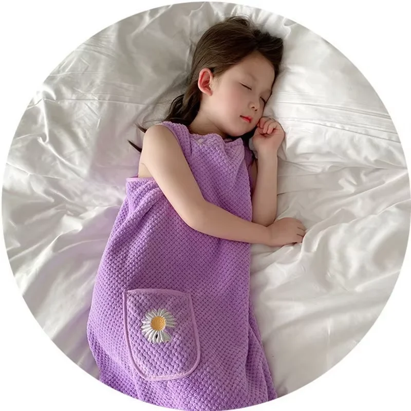 Children's bathrobe bath towel super soft wrapped shower skirt coral velvet children's bathrobe soft comfortable beach towel