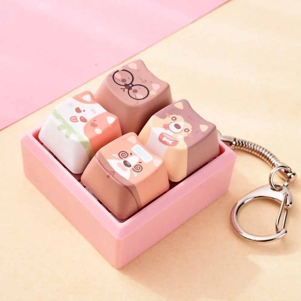 Cute 4-Key Puppy Keycap Keychain Relax Button Kawaii Fidget Keychain Portable Creative Mechanical Keyboard Keying Reduce