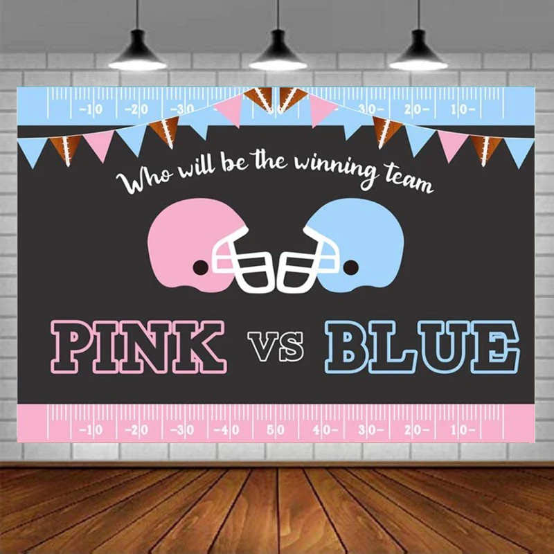 Pink Or Blue Gender Reveal Backdrop Sports Baby Shower Party Background He Or She Banner Football Photo Booth Girl or Boy Decor