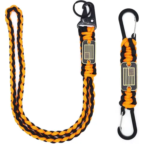 2 Pcs Heavy Duty Paracord Lanyard Necklace 550 Braided Keychain with USA Flag Parachute Rope for Outdoor Camping Hiking Keys