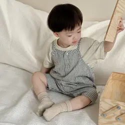 2024 Summer New Baby Sleeveless Sling Romper Boy Girl Newborn Striped Casual Jumpsuit Cotton Infant Versatile Overalls 0-24M