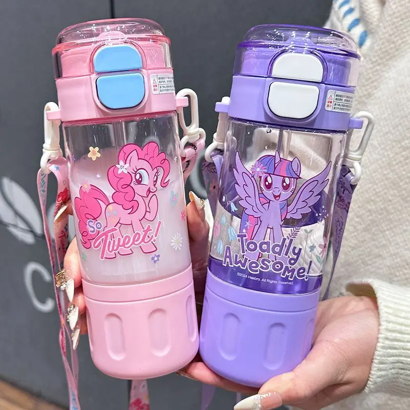 

My Little Pony Cute Cartoon Double Drinking Cup Student Portable Creative Anti-fall Tube Cup Plastic Cup Holiday Gift Kawaii