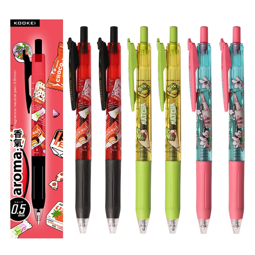 

6/12 шт. гелевые ручки KOOKEI с ароматом 0,5 мм для письма клубника макча персиковый запах черный сменный блок школьные и офисные канцелярские принадлежности