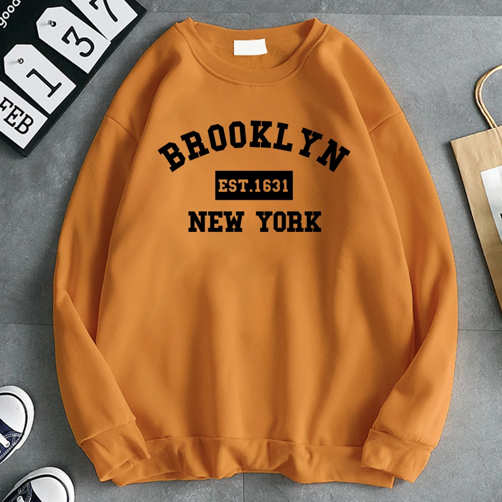 Simple Fashion Women\'S Sweatshirt Brooklyn Est. 1631 New York Letter Print Hooded Warm Comfortable Pullovers Soft Fleece Clothes