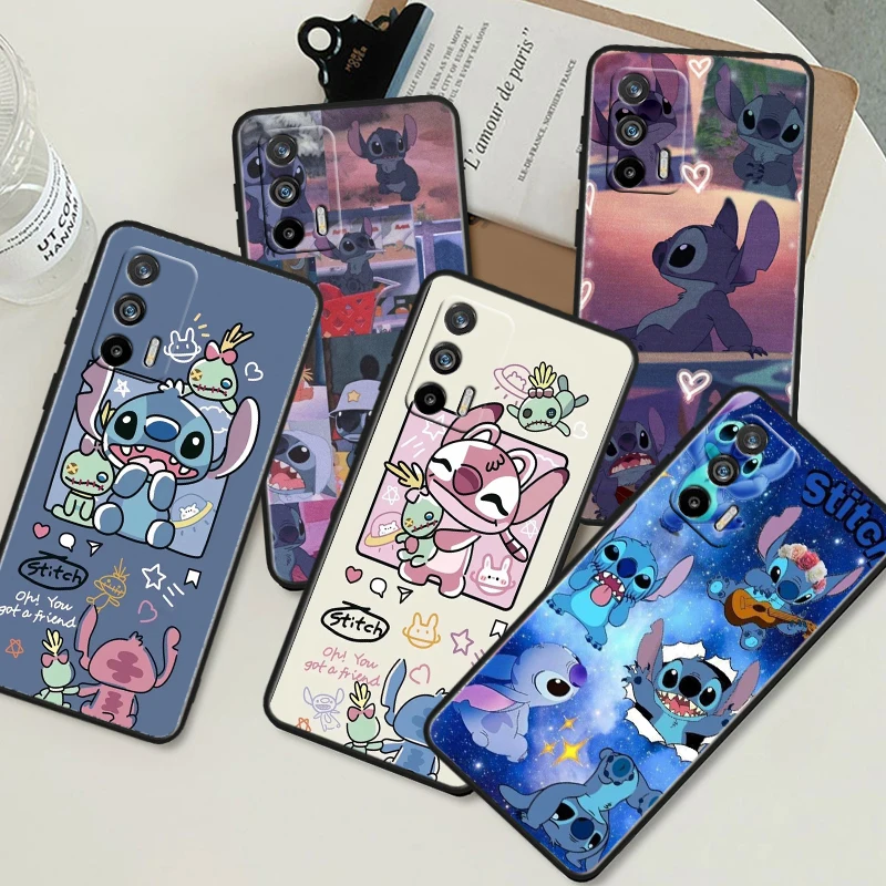 Disney Handsome Stitch Black Phone Case For OPPO Realme 10 C2 3 11 20 21 31 30 33 35 55 X2 GT Pro Plus Master Shell Cover Capa