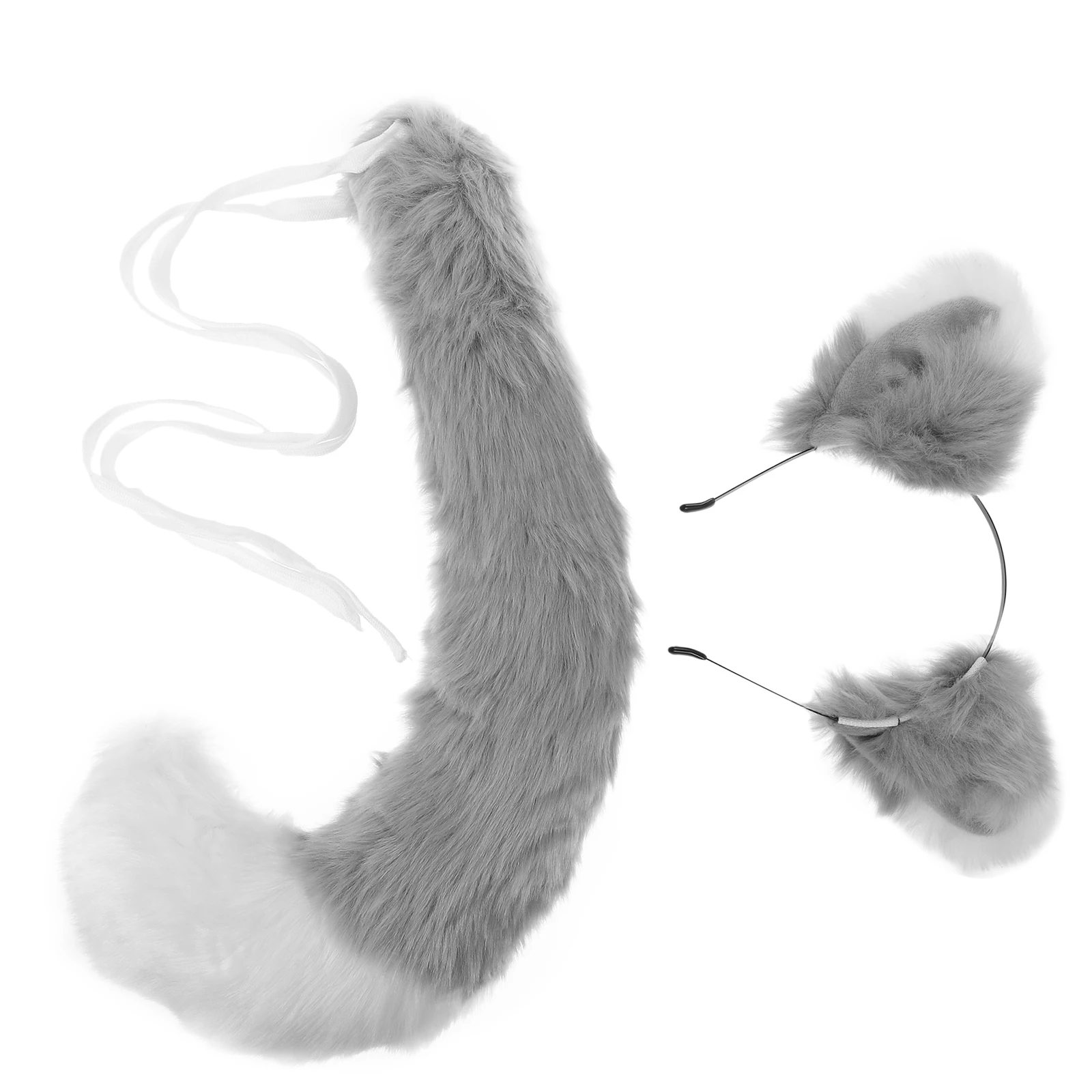 

Fox Ears Tail Set Gray White Furry Animal Headb Hair Accessories Halloween Cosplay Costume Props Durable