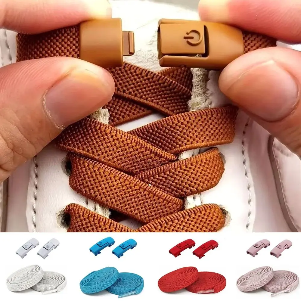 New Flat 8MM No Tie Shoe Laces Widened Design Colorful Press Lock Shoelaces Shoes Accessorie Kids