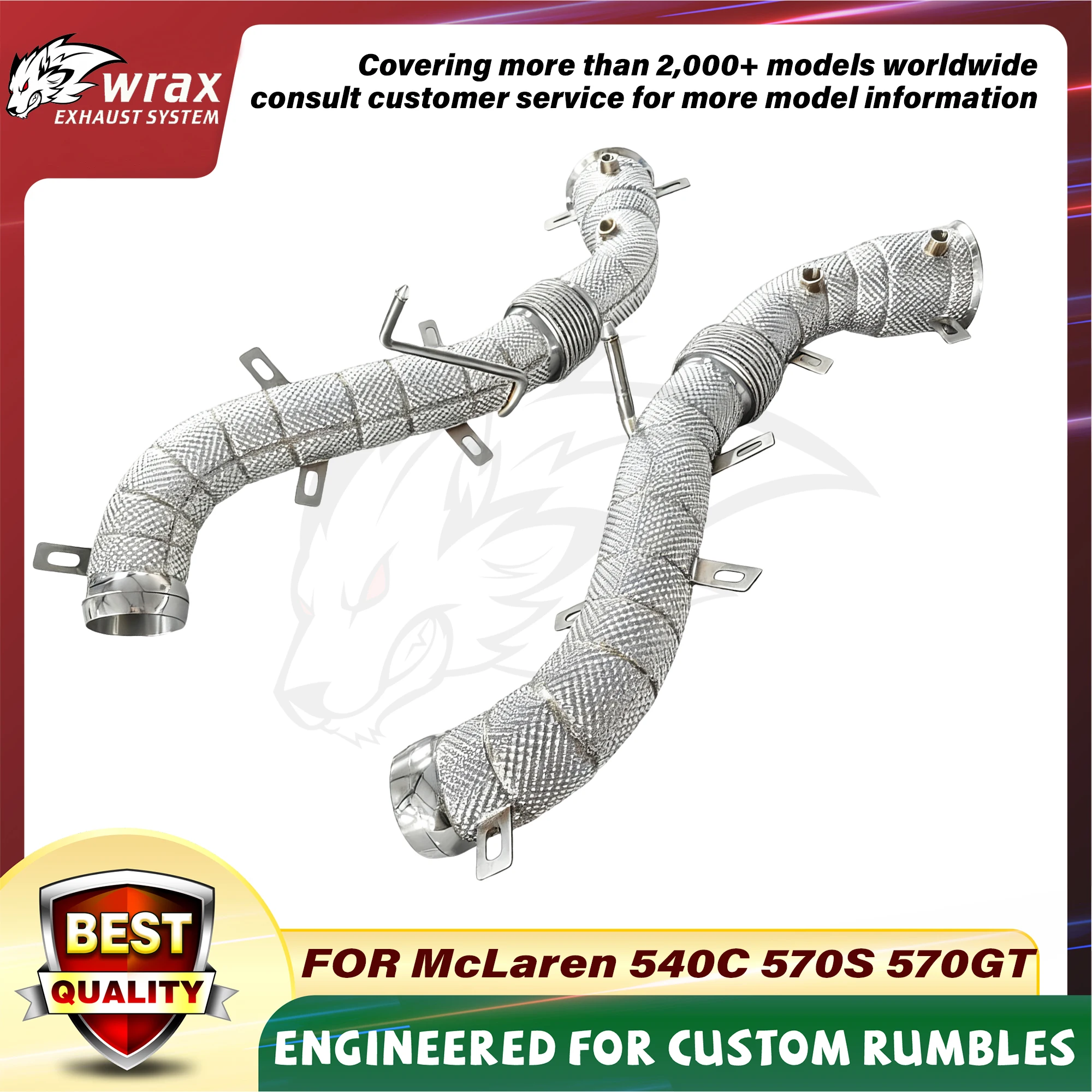 

WRAX Stainless Steel Downpipe for McLaren 540C 570S 570GT High Flow Performance Exhaust Upgrade of Heat Shield