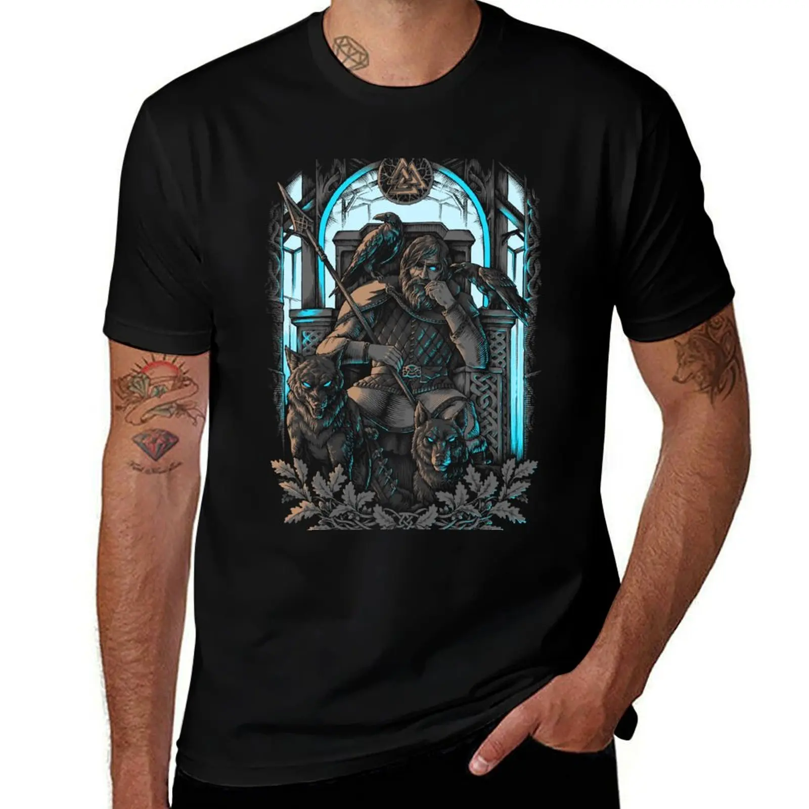 Valhalla Odin Viking Norse Scandinavian Pagan Mythology T-Shirt Simple Solid Color Crew Neck Tee T-Shirt