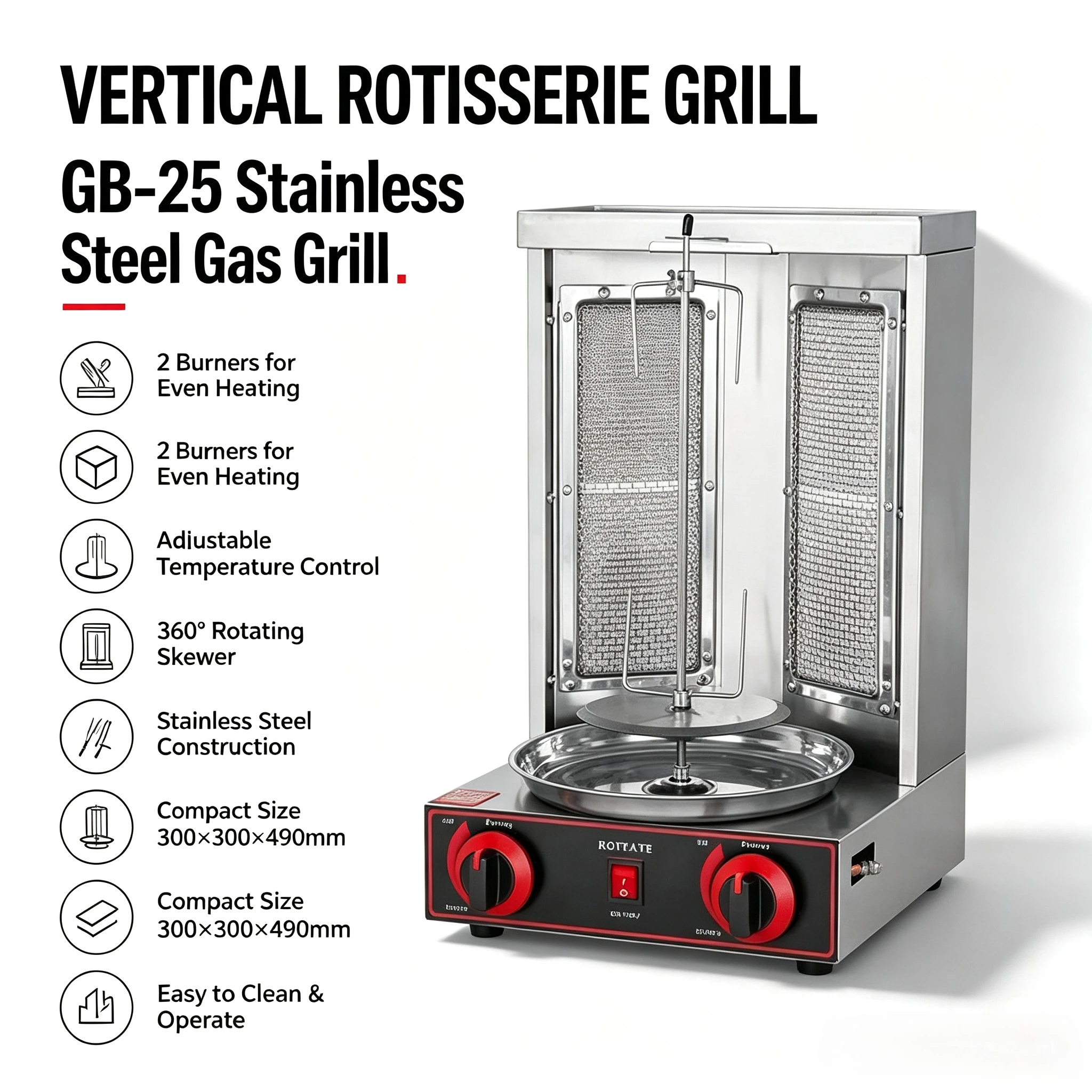 Factory Direct Sales High-quality Double-ended Gas Kebab Machine Stainless Steel Mini Shaweima BBQ Restaurant BBQ Machine Hotel