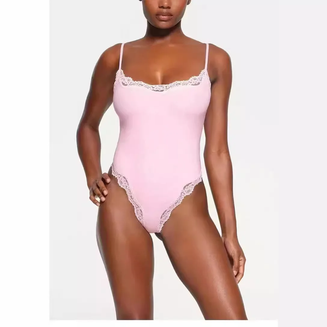 Kardaian Iuencer Vntine's Day 레이스 트림 ter Onesie 섹시한 점프 슈트 로우 웨이스트 나인 포인트 바지 Commute Sle