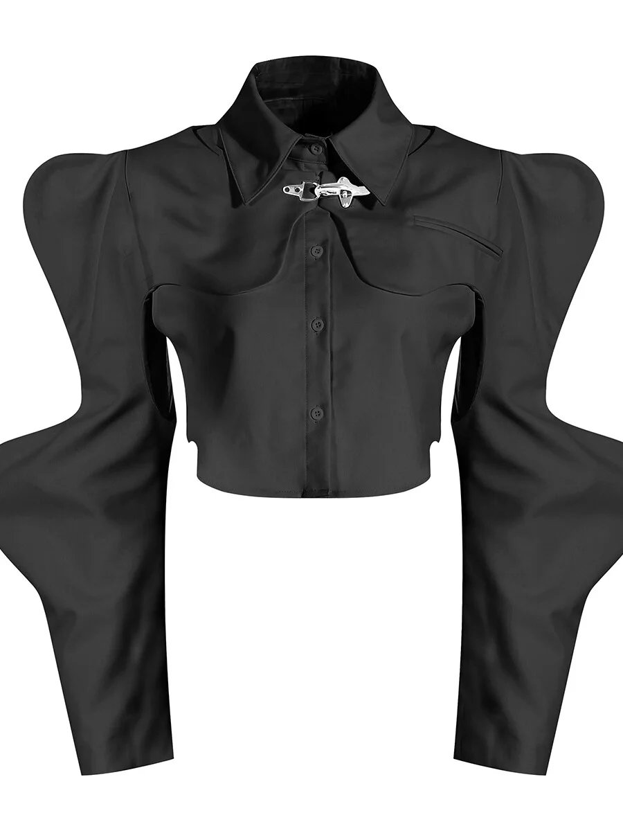 Sexy em camadas oulder awl colheita topo e orts conjunto de duas peças feminino outono faion design cor pura pétala sve colarinho