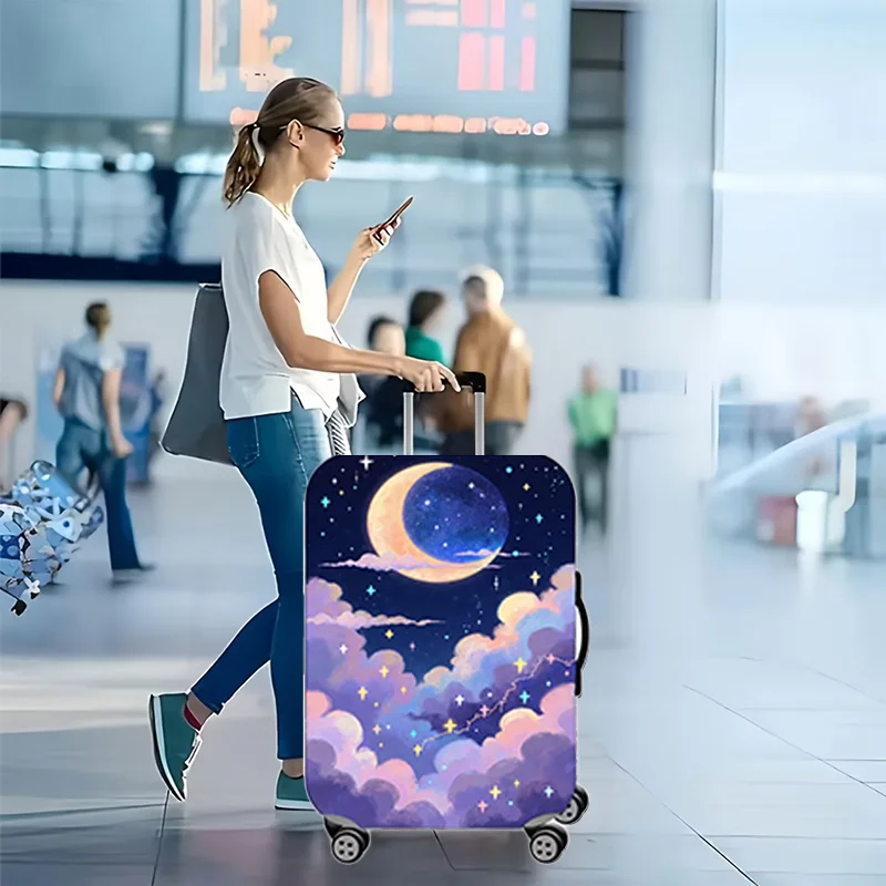 Luggage Cover, Starry Night Moon Cloud Oil Painting Print Stretch Suitcase Protector, Washable Anti-Scratch Travel Baggage Cover