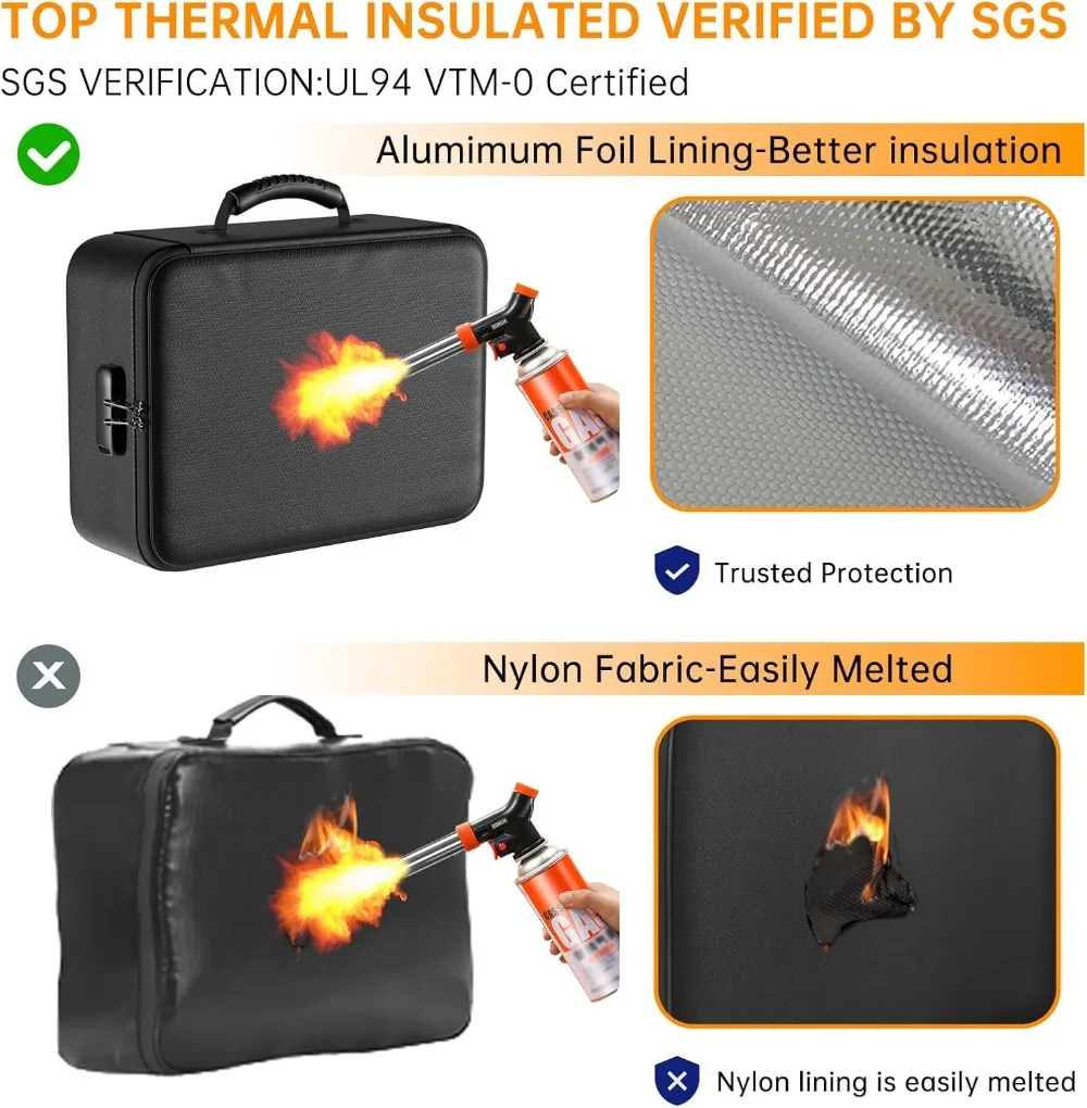 5200°F Fireproof Document Organizer with Lock, Water-resistant Storage Box for Files, Passports & Valuables
