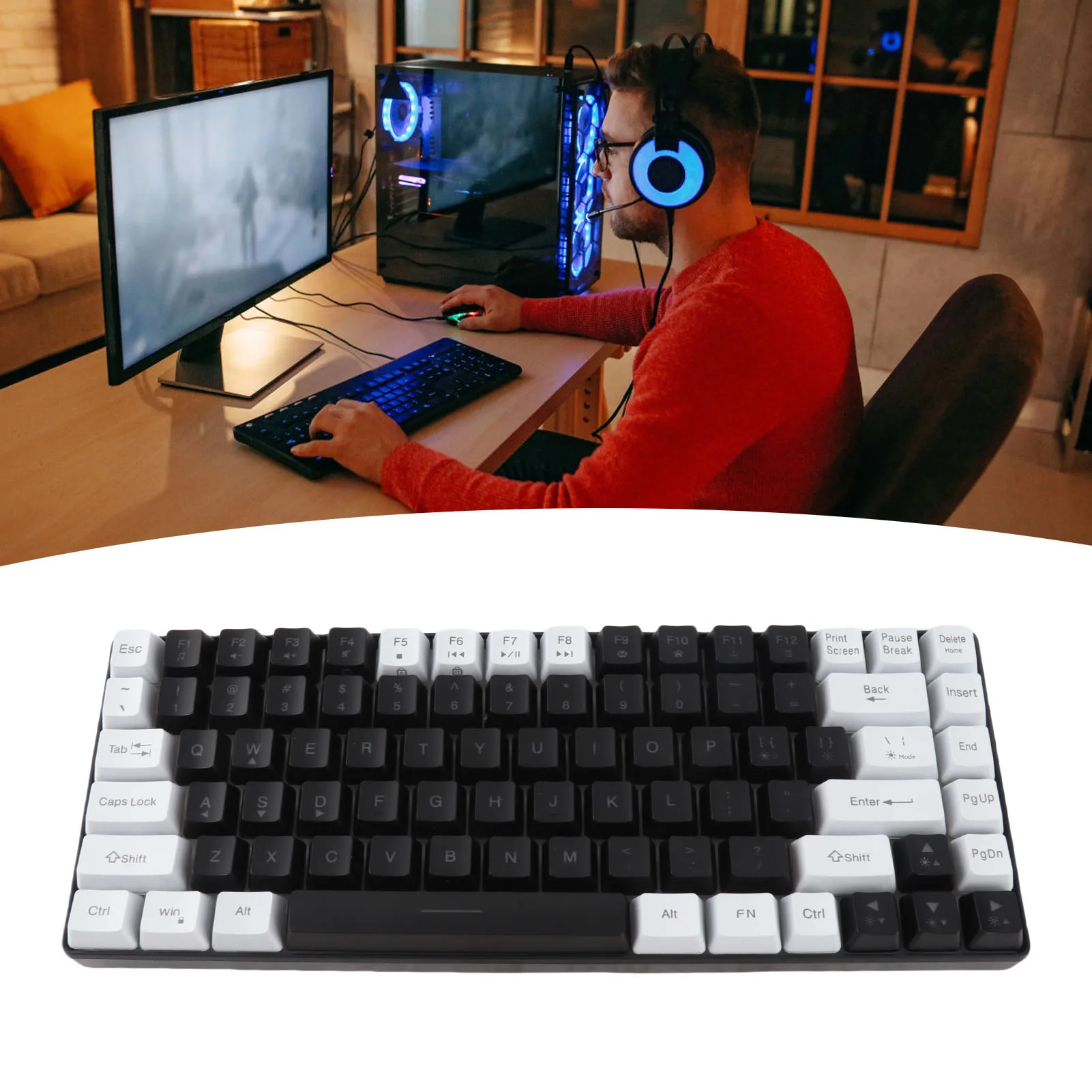 84 Key Keyboard Gaming Keyboard Type C 84 Keys RGB Backlit Ergonomically Curved Quiet Wired Keyboard for Family Editing