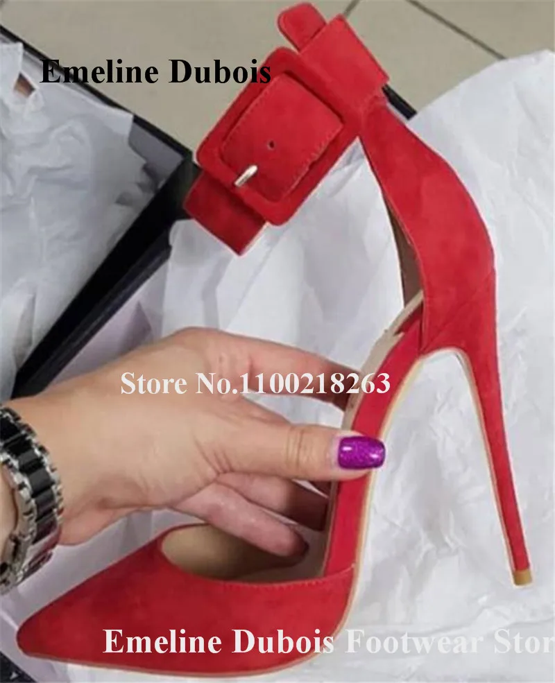 

Ankle Buckle Pumps Emeline Dubois Fashion Pointed Toe Red Black Ankle Straps Buckles Pumps Stiletto Heels Party Shoes Big Size