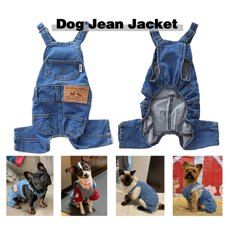 Fashion Pet Jean Overalls for Dogs Soft Denim French Bulldog Apparel Puppy Costumes for Small Medium Dogs Jeans Shirt Pant Sets