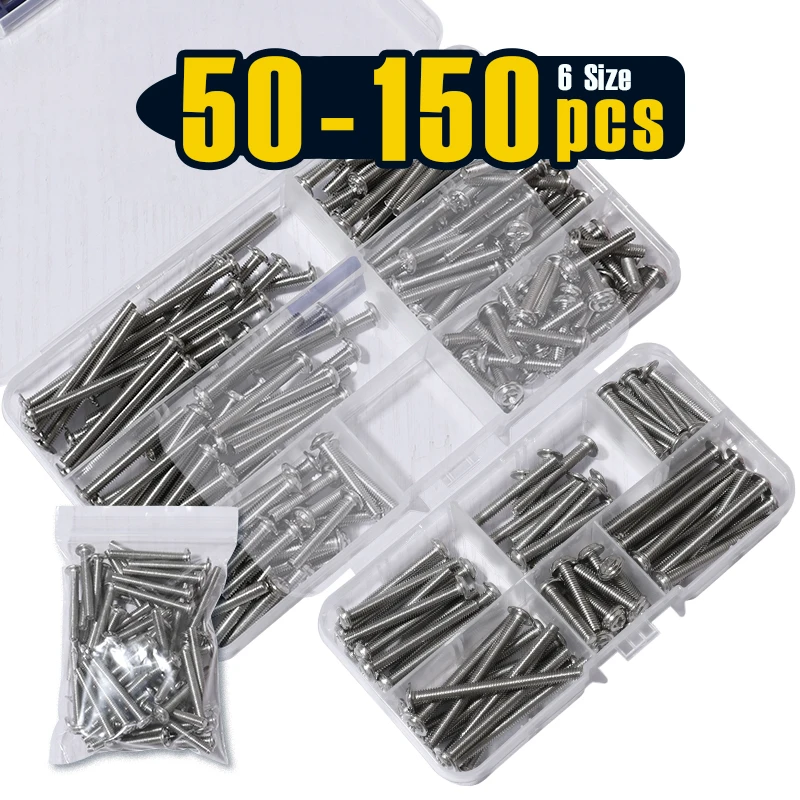 50-150 PCS Cabinet Pulls & Knobs Screws Kit, M4 20-45mm Assortment, Pan Washer Head Phillips Machine Screws, Metal Hardware