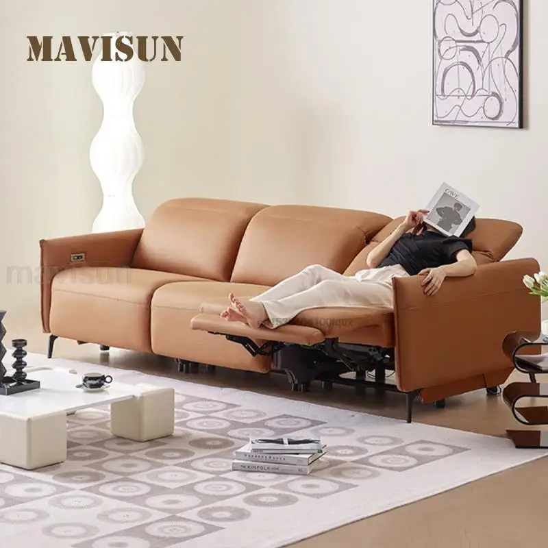 Modern Multifunctional Double Sofa Roft High Rebound Sponge Living Room Furniture Single Electric Stretching Seat Leather Couch