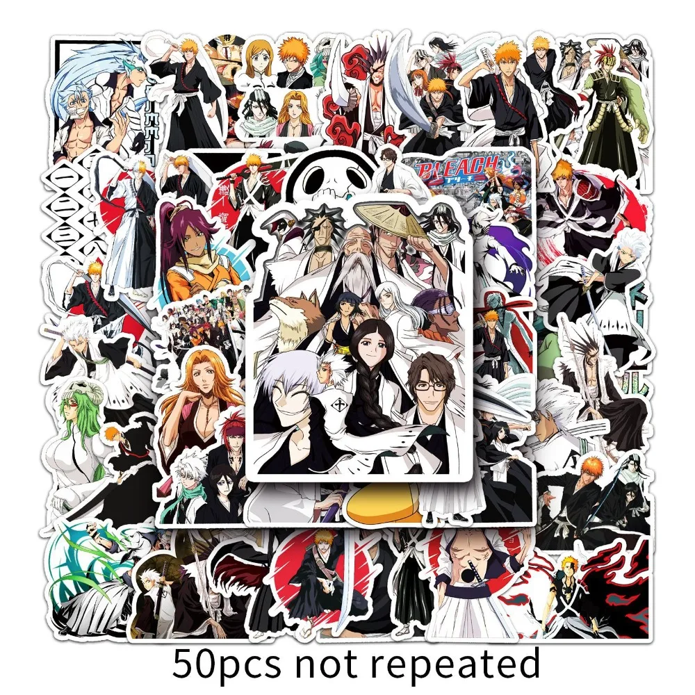 50 Uds Anime Bleach Kurosaki Ichigo pegatinas autoadhesivas Manga dibujos animados Cool dibujo garabatos decoraciones de grafiti