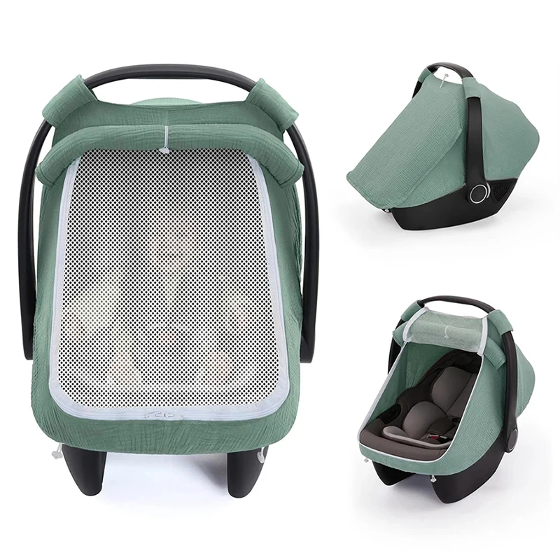

Baby Car Seat Cover Breathable Muslin Cotton with Mesh Window Infant Car Seat Canopy Baby Carrier Cover Stroller Sun Shade