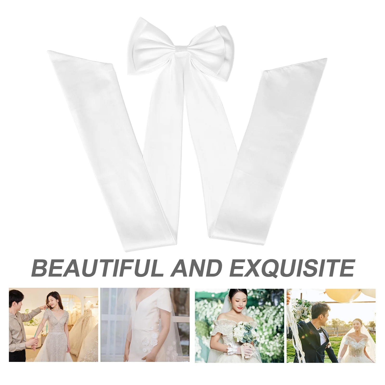 Wedding Bow Belt Dress Detachable White Fabric Satin Bowknot Accessories Nylon Bridal Gown Train Miss for Bride