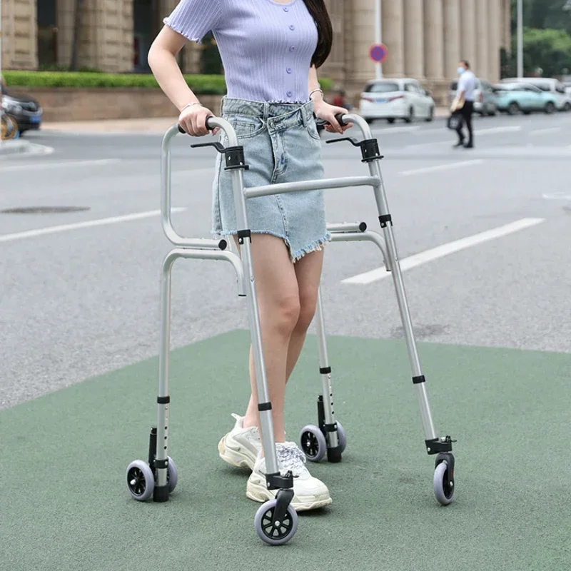 Elderly Walking Aid Trolley - Adjustable Dual-Handled Crutches, Aluminum Alloy Anti-Slip Support with Four-Legged Base