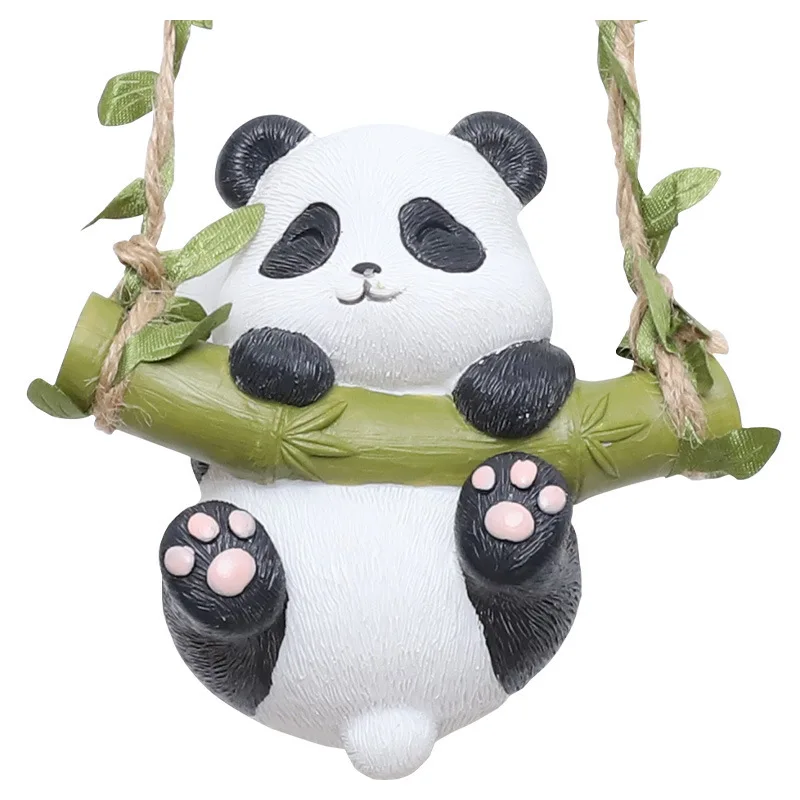 A mini panda figurine, designed specifically for swaying and hanging, perfect for outdoor use. These adorable animal statues can