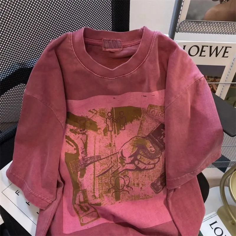 Vêtements pour femmes décontracté confortable américain Vintage à manches courtes T-Shirt mode d'été polyvalent ample élégant demi manches haut