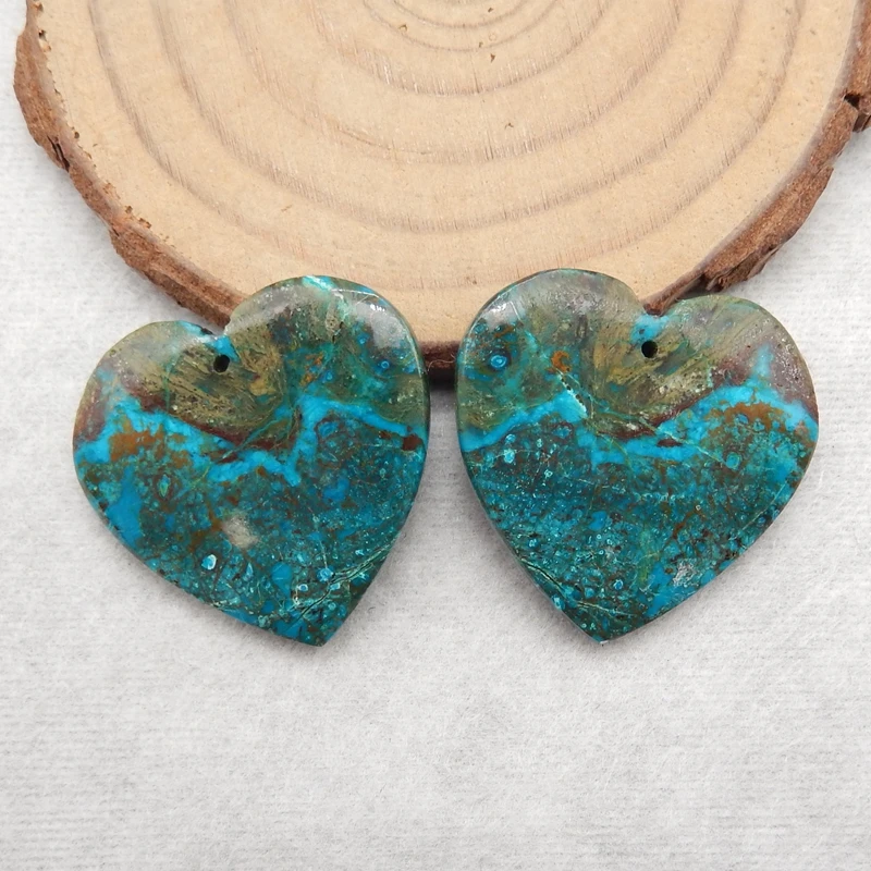 

Natural Stone Chrysocolla Handmade Heart Earrings Accessories For Women Fashion Jewelry DIY Making 27x27x4mm 10g