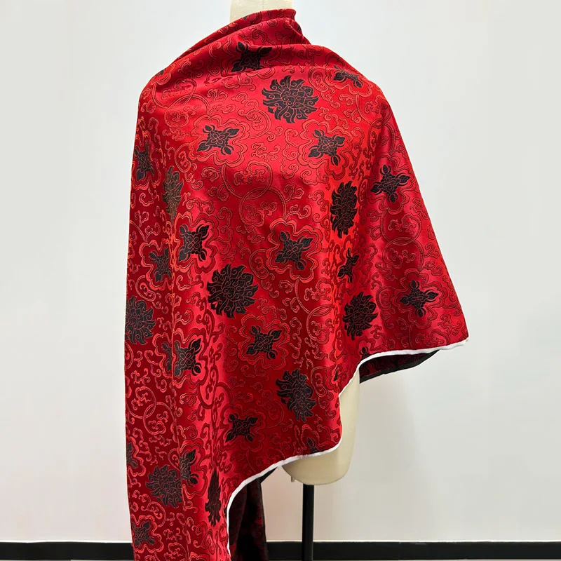Tela de brocado rojo precortada con bordado negro, elegante Material decorativo DIY para vestido, abrigo, chaleco, artesanía de tapicería