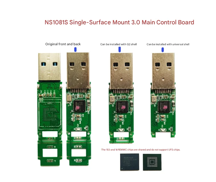 USB 3.0 Mobile EMMC Programmer USB Flash Drive DIY Kit with Single-Chip Controller Board and Rotating Case NS1081S