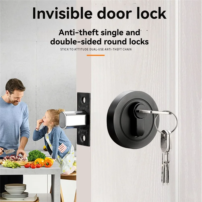

HRBAJ-Invisible Door Lock Round Bolt With Key Indoor Household Lock For Wooden/Iron Doors Universal Anti-Theft Safety Locks
