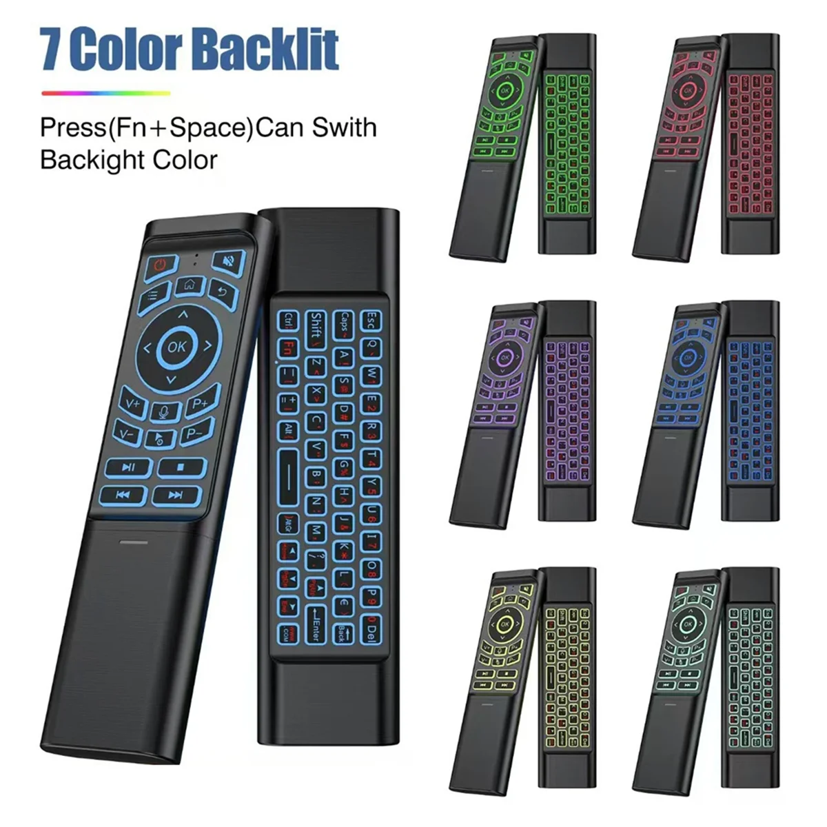 Telecomando Air Mouse Mini tastiera retroilluminata a 7 colori Dual Mode 2.4G Bluetooth Controllo wireless per Smart TV Box PC