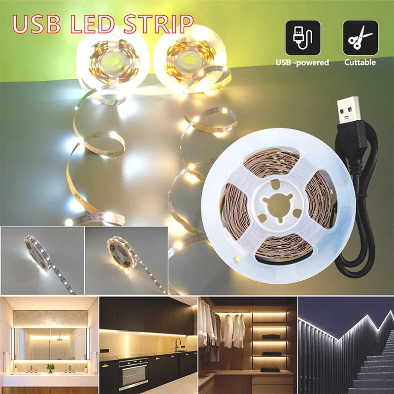 

【 High Quality Upgrade Switch】USB 2835 LED Lamp Light Flexible Lights TV Desktop Screen Diode 5V DC Warm White Light Shearable