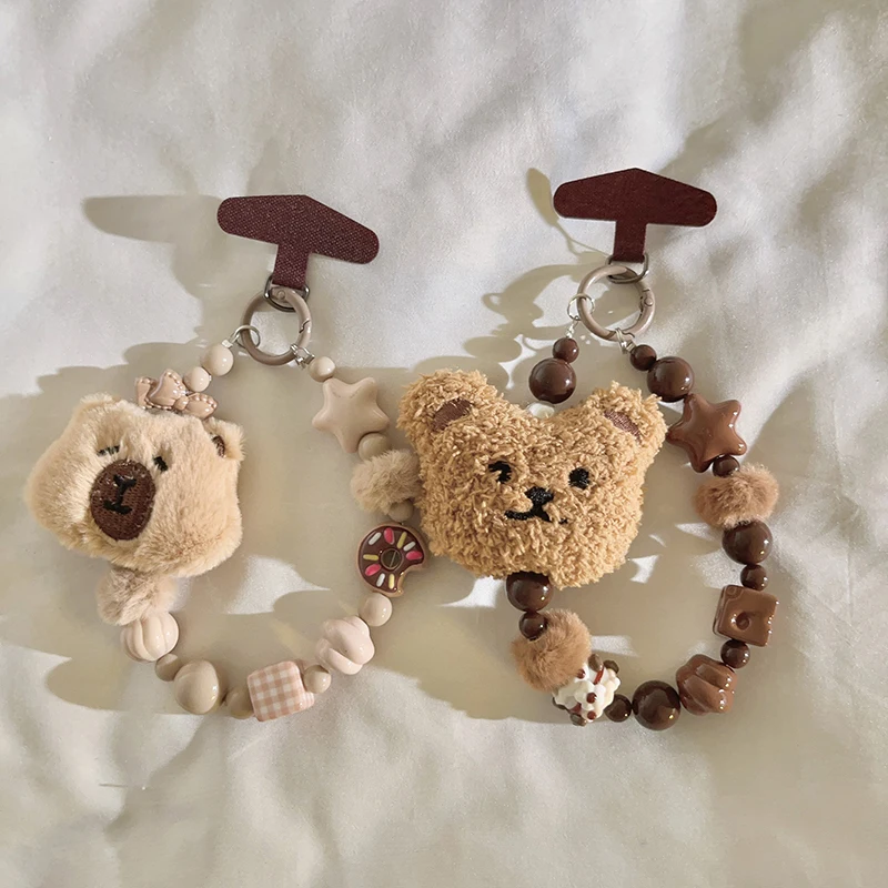 سوار مطرز على شكل دب قطيفة لطيف عصري - سحر طالب مضاد للفقدان لحافظة الهاتف/سلسلة المفاتيح/حافظة سماعة الرأس #1