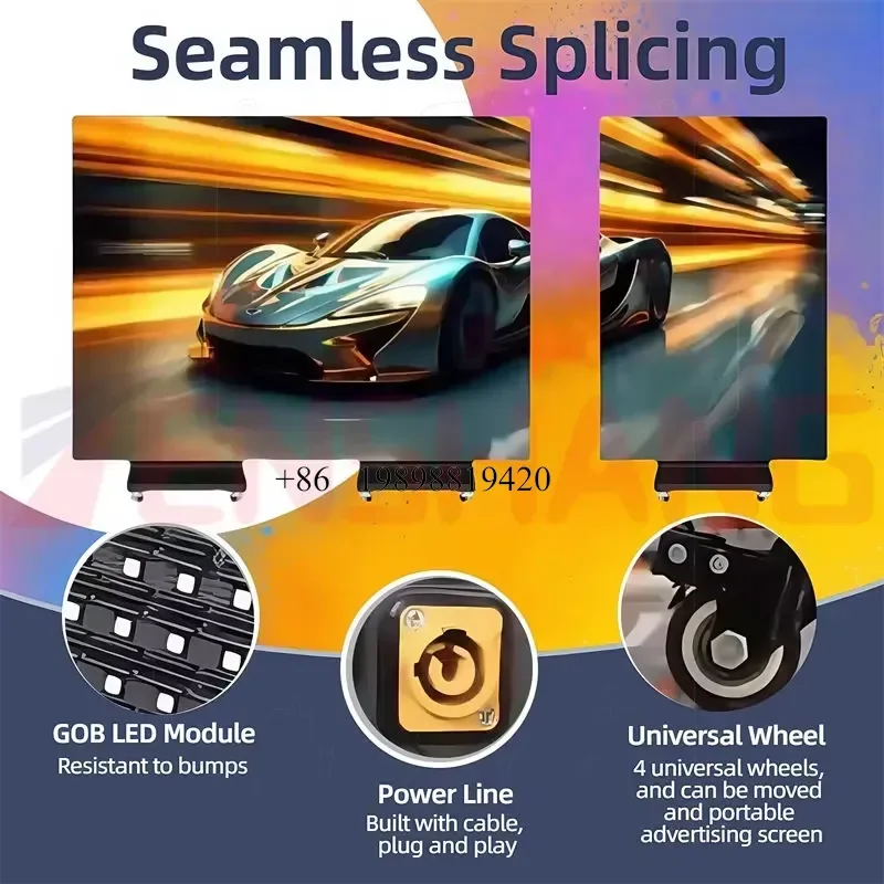 Wmwmnu Portable Triple Folding LED Poster Screen GOB P1.86 Full Color for Indoor Shopping Mall Retail customized product