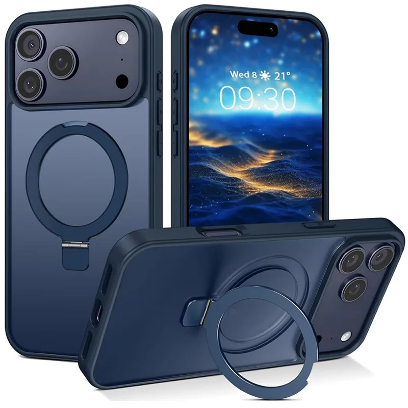 Matte Metall-Ringständer Magnetische Hülle für Magsafe iPhone Air 17 16 15 13 12 11 Pro Max 14 Plus mit Objektivschutz Mac Safe Cover