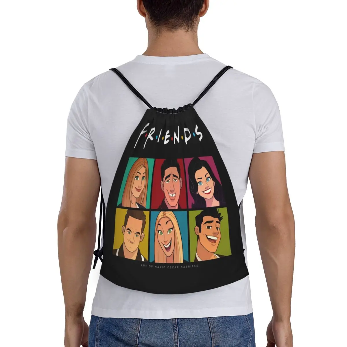 사용자 정의 만화 Aime 친구 Drawstring 배낭 여성 남성 체육관 스포츠 Sackpack 휴대용 TV 쇼 쇼핑 가방 sack